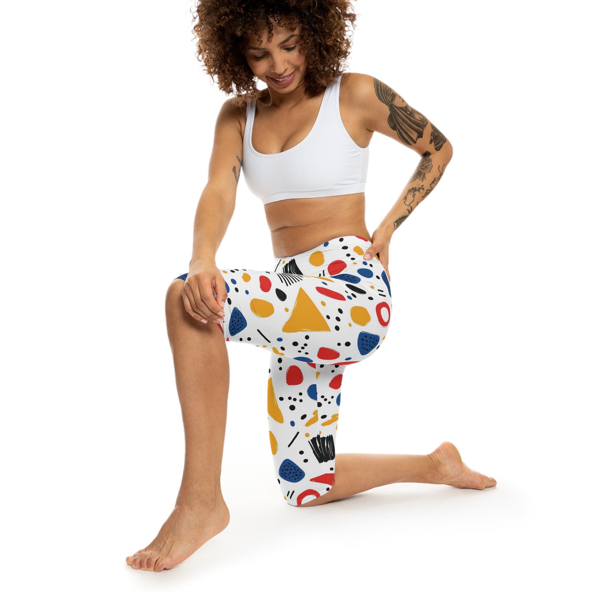 Colorful Women’s Capri Leggings - Fun Abstract Pattern for Active Lifestyle 7 Toasted Styles
