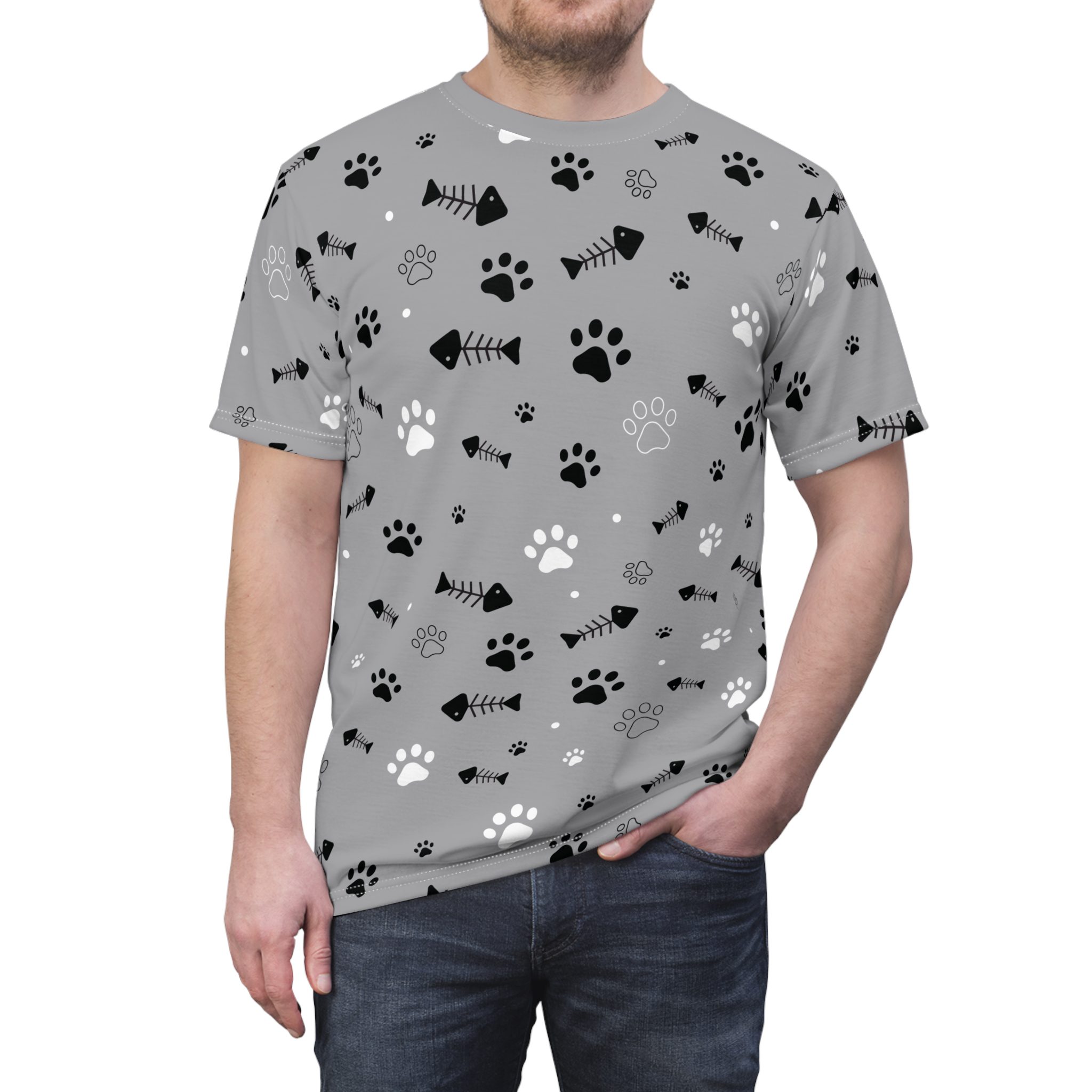 Pet Lover's Unisex All Over Print Tee - Playful Paw Print Design 1 Toasted Styles
