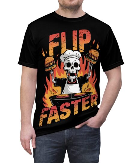Skull Chef Unisex Tee - 'Flip Faster' BBQ Graphic Shirt 1 Toasted Styles