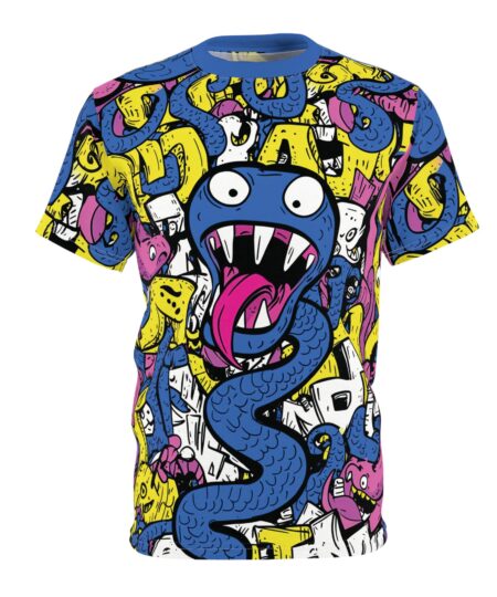 Vibrant Graphic Tee with Monster Print - Unisex All Over Print T-Shirt 2 Toasted Styles