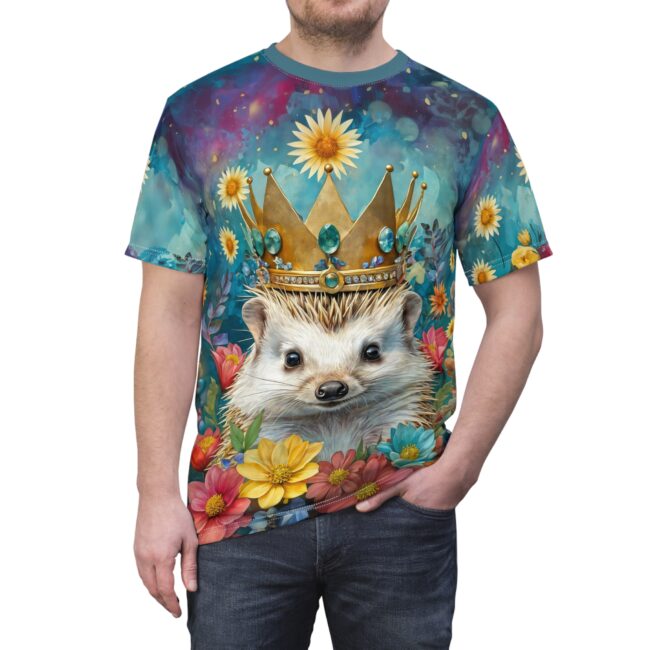 Crowned Hedgehog Unisex T-Shirt, Cute Animal Apparel, Gift for Nature Lovers, Floral Hedgehog Tee, Fun Graphic Tee, Birthday or Holiday Gift