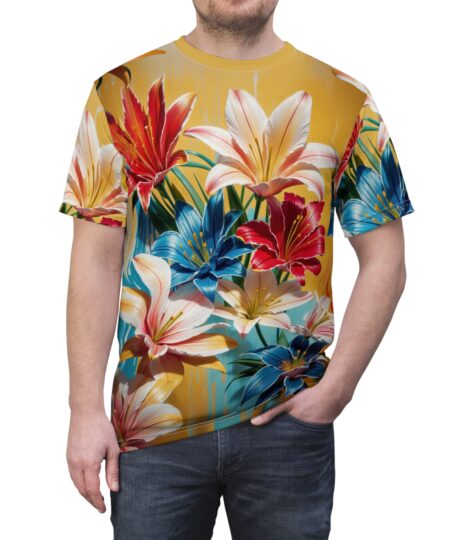 Tropical Floral Tee, AOP T-Shirt for Summer, Unisex Floral Shirt, Beachwear Gift, Casual Outfit, Festival Attire