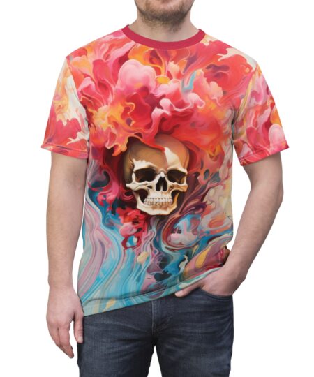 Visually Striking Skull Tees - Unisex All Over Print T-Shirt with Unique Psychedelic Design