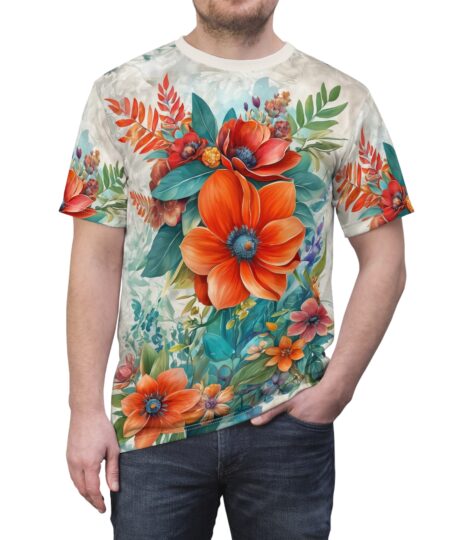 Floral Unisex All Over Print T-Shirt, Colorful AOP T-Shirt, Summer Vibes Top, Gift for Nature Lovers, Festival Apparel Design 3