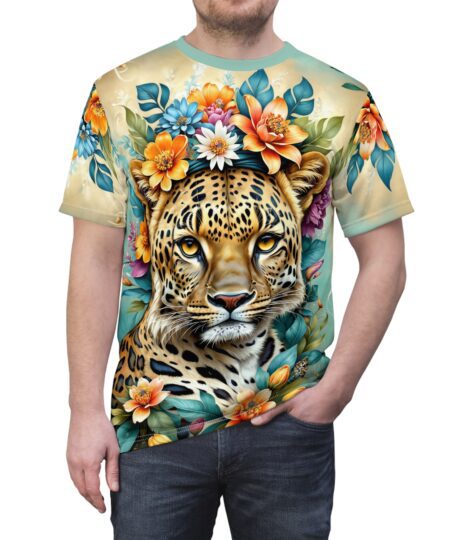Vibrant Leopard Floral Tee - Bold Wildlife Art, Nature Lover Shirt, Unique Gift, Casual Wear, Summer Style
