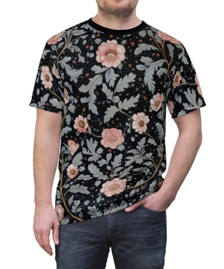 Floral Pattern Unisex All Over Print Tee - Trendy Black and Pink Floral Design for Casual Wear