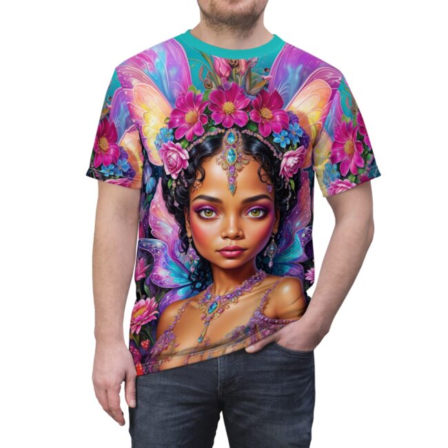 Enchanting Fairy AOP Tee, Fantasy Graphic Shirt, Boho Style Tee, Colorful Nature Top, Unique Gift for Nature Lovers