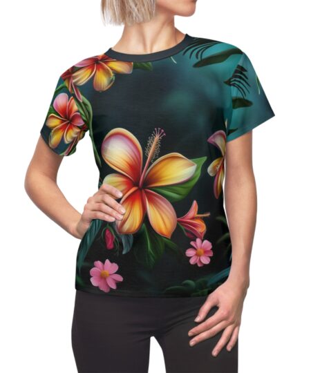 Tropical Floral Women's Tee, AOP Summer Shirt, Beachwear, Vacation Top, Gift for Her, Casual Outfit
