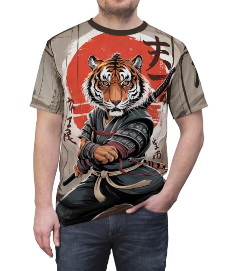 Japanese Tiger Samurai Tee, Unisex Graphic T-Shirt, Ninja Cat Shirt, Unique Anime Apparel, Gift for Manga Fans