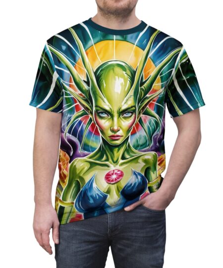 Mystical Alien Graphic Tee, AOP Shirt for Fans of Sci-Fi, Unique Gift for Festivals, Art Lovers, Unisex Clothing