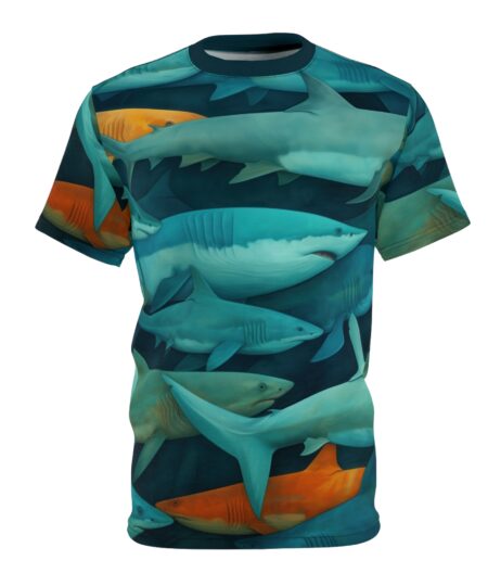 Oceanic Adventure Unisex Tee - Shark Print, Casual Wear, Beach Party Outfit, Nature Lover Gift, Ocean-Themed Apparel