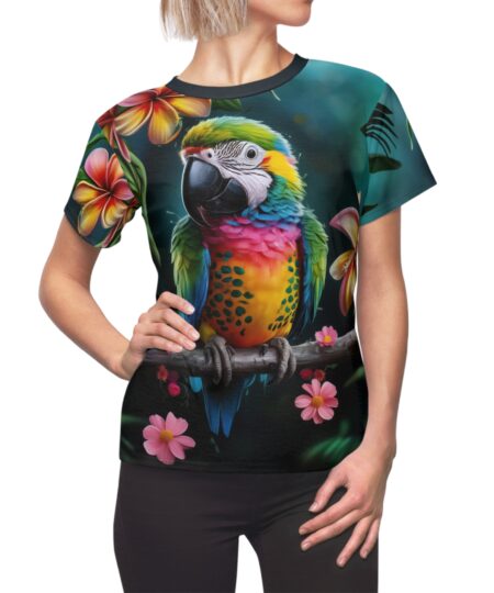 Tropical Floral Parakeet Women's Tee, AOP Summer Shirt, Beachwear, Vacation Top, Gift for Her, Casual Outfit