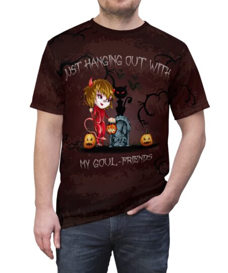 Just Hanging Out with My Goul-Friends Unisex Tee, Halloween Shirt, Cute Graphic T-Shirt, Cozy Fall Apparel, Spooky Friends Gift