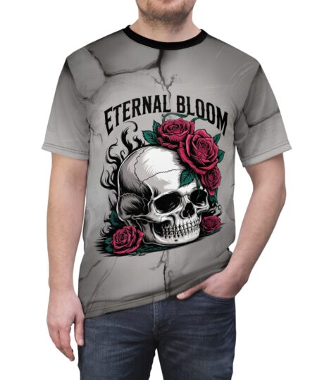 Eternal Bloom Gothic T-Shirt, Red Roses Skull Tee, Dark Floral AOP Shirt, Unisex All Over Print