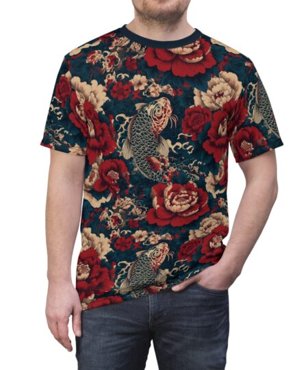 Floral Koi Unisex All Over Print Tee, Stylish Graphic T-Shirt, Casual Wear, Trendy Summer Shirt, Unique Gift Idea, Streetwear Apparel