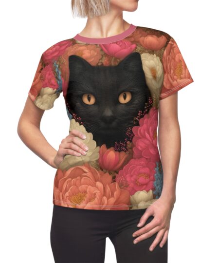 Women’s Floral Cat Print Tee, Cute Cat Shirt, Floral Design Top, Gift for Cat Lovers Women’s Floral Cat Print Tee, Cute Cat Shirt, Floral Design Top, Gift for Cat Lovers