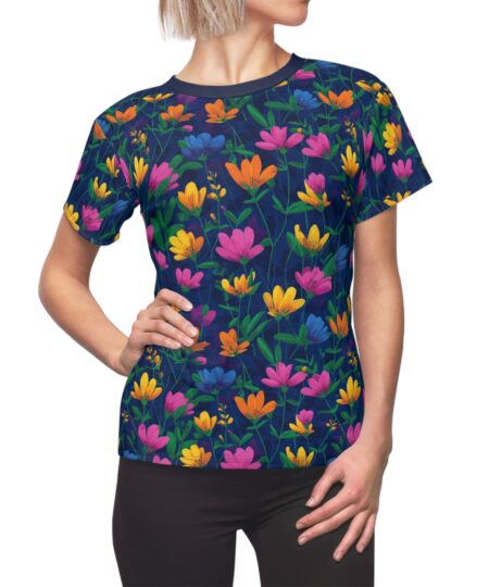 Vibrant Floral Women's All Over Print Tee, Flower Pattern Top, Nature Lovers Tee