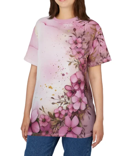 Elegant Floral Print Women's All Over Print Tee, Spring T-Shirt, Nature Tee, Floral Top Elegant Floral Print Women's All Over Print Tee, Spring T-Shirt, Nature Tee, Floral Top
