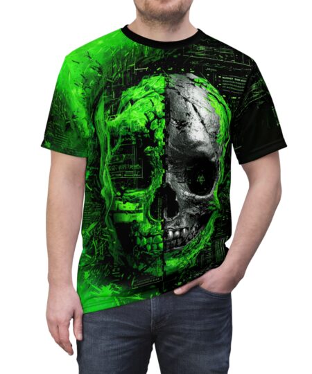 Green Gothic Skull Graphic Tee - Unisex All Over Print T-Shirt for Horror Enthusiasts 9 Toasted Styles