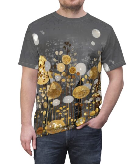 Golden Floral Unisex Tee - Nature-Inspired Modern Art Shirt All Over Print