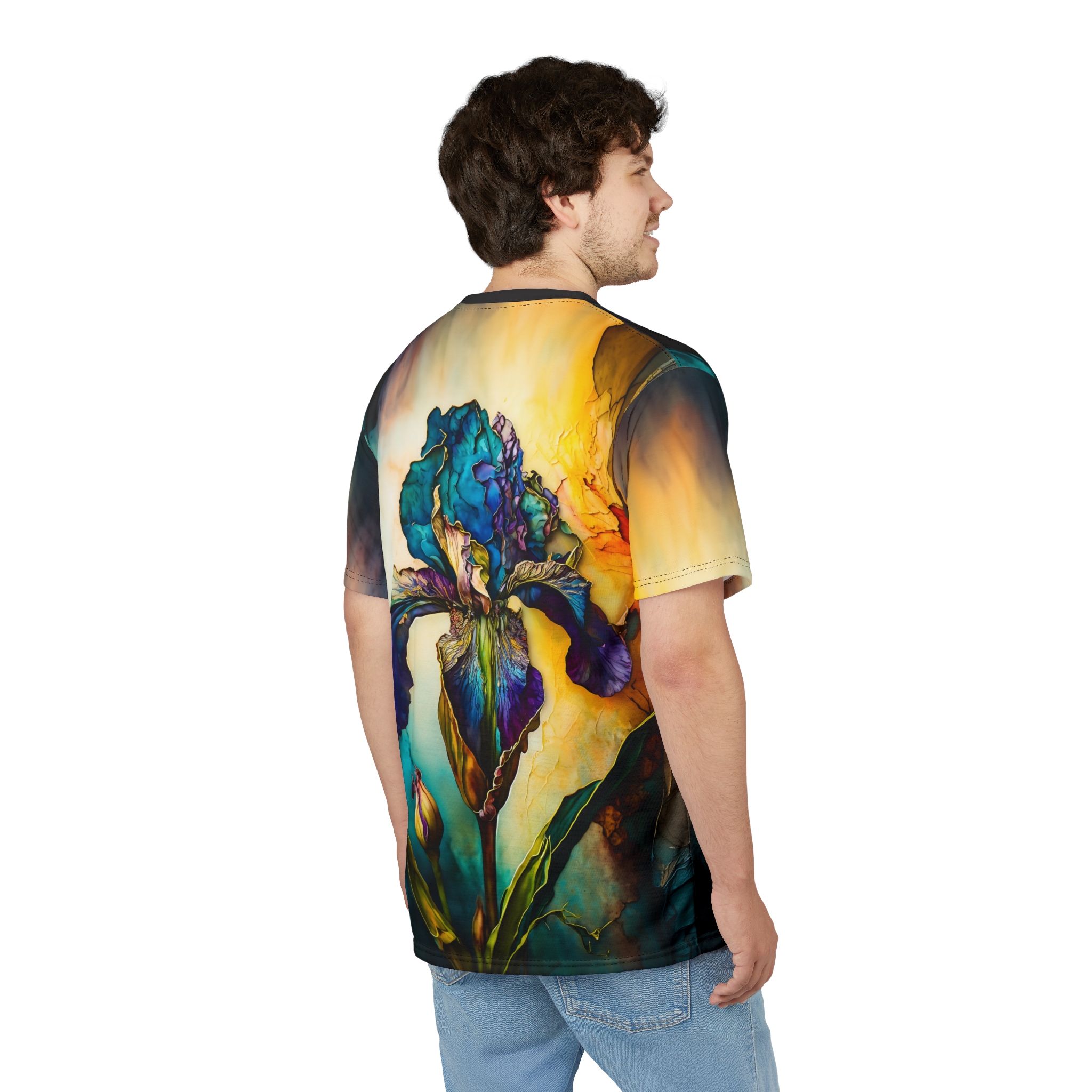 Vibrant Iris Floral Unisex Tee, Nature Lover T-Shirt - Image 6