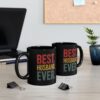 Black mugs with distressed text reading 'BEST HUSBAND EVER' in red, yellow, and green.