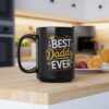 A black mug with the text 