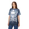 Tie-dye t-shirt with a white skull and butterfly graphic.