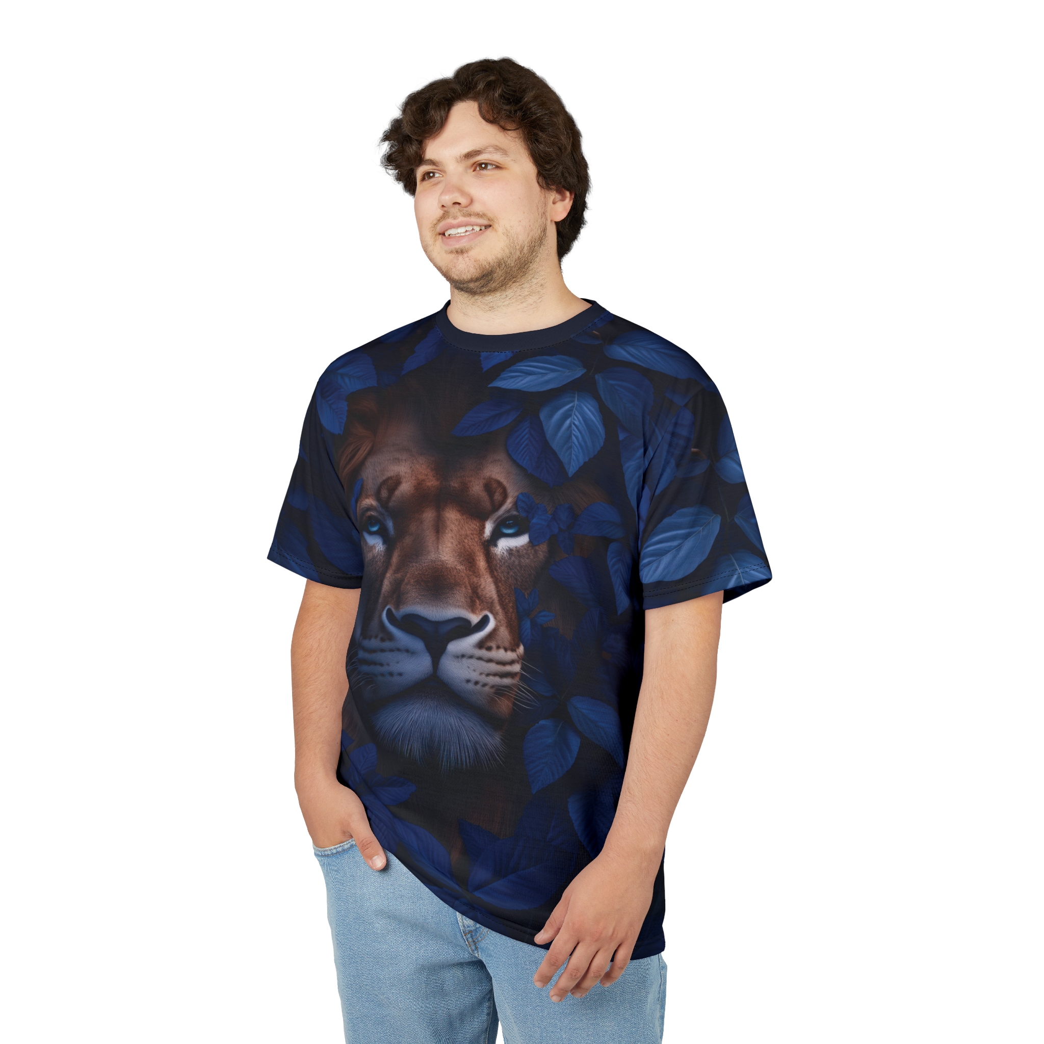 Majestic Lion AOP Tee - Unisex Shirt, Unique Graphic T-Shirt, Animal Lover Gift, Nature Tee, Wildlife Apparel - Image 4