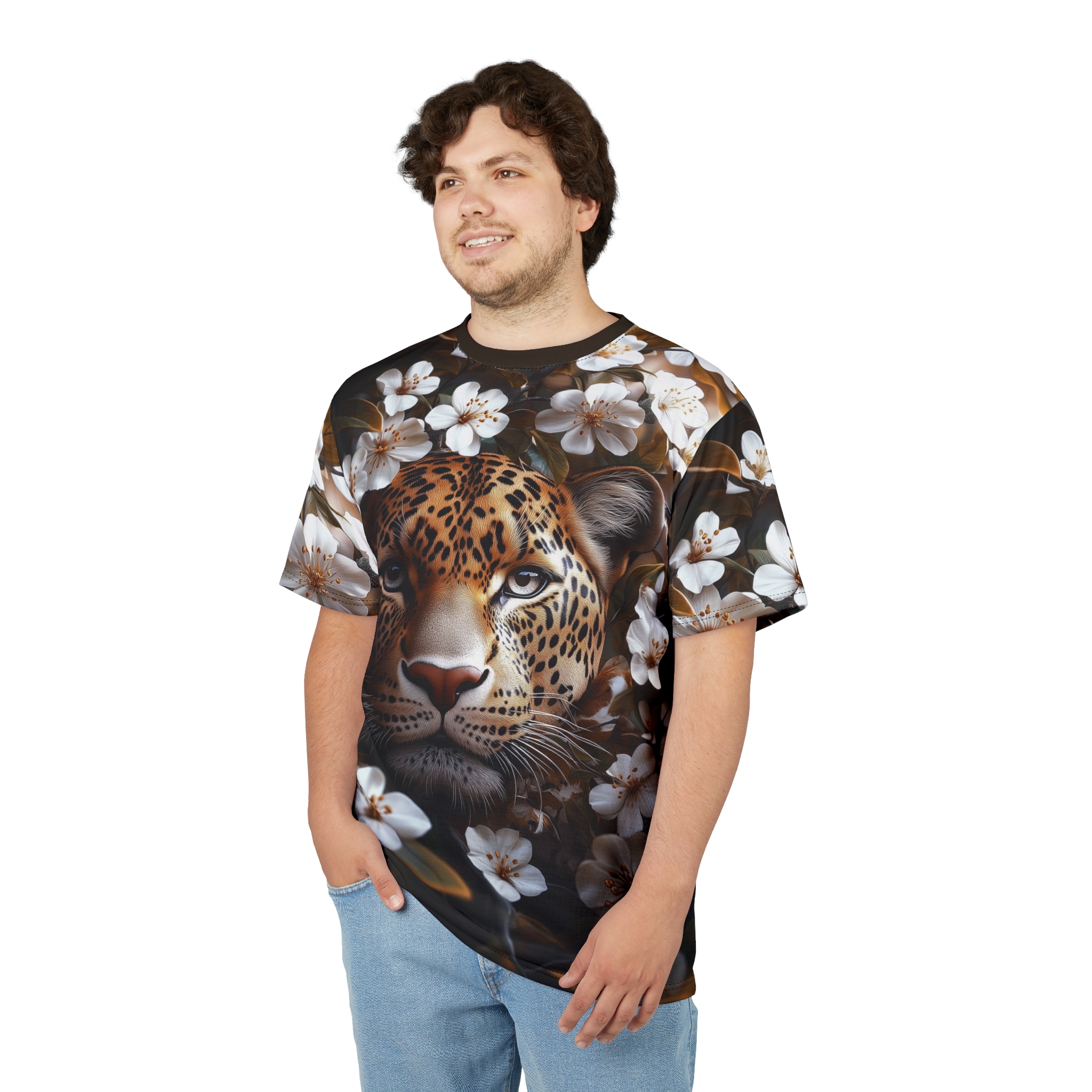 Floral Leopard Unisex Tee, Animal Print Shirt, Nature Lovers Gift, Summer Wear, Unique Graphic T-Shirt - Image 4