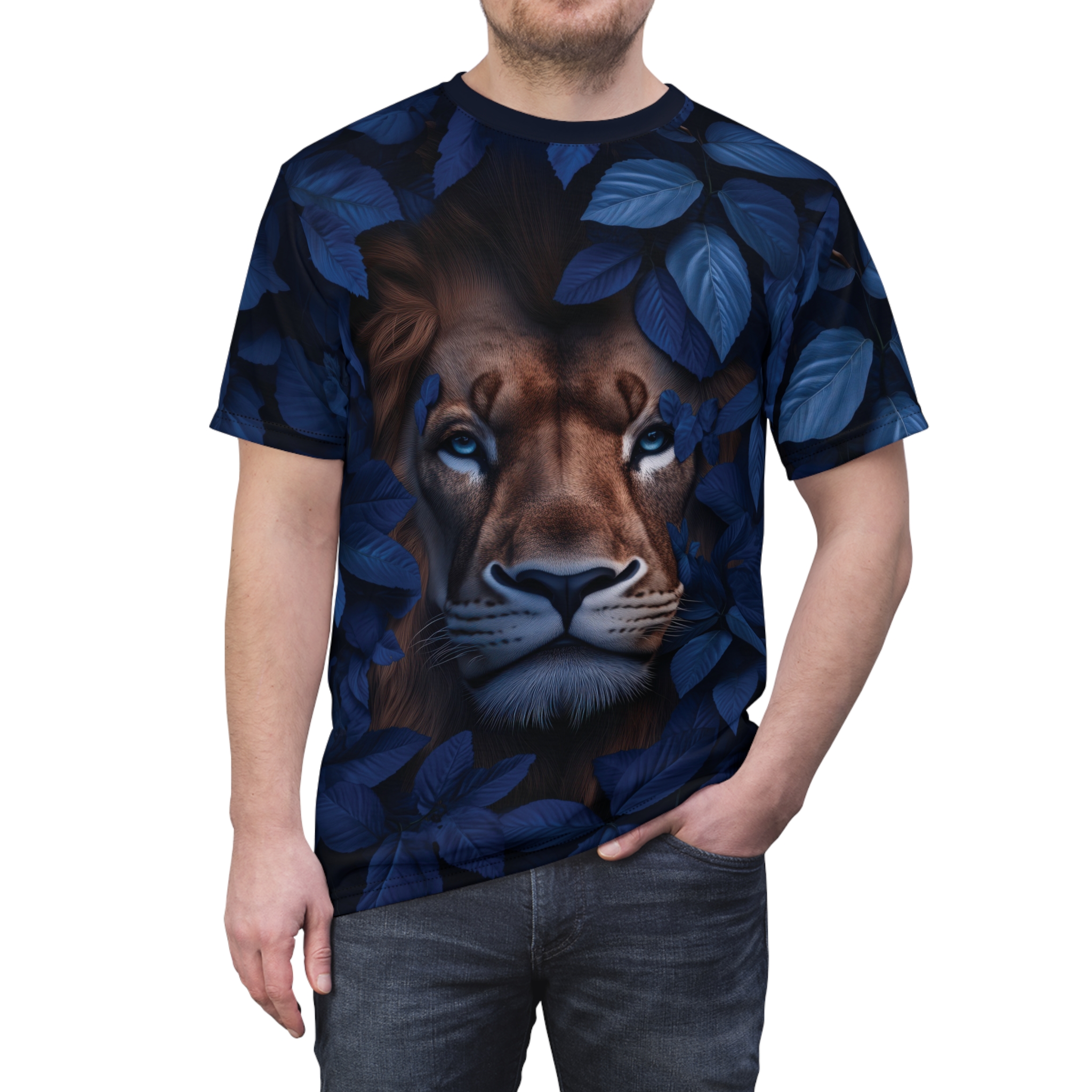 Majestic Lion AOP Tee - Unisex Shirt, Unique Graphic T-Shirt, Animal Lover Gift, Nature Tee, Wildlife Apparel