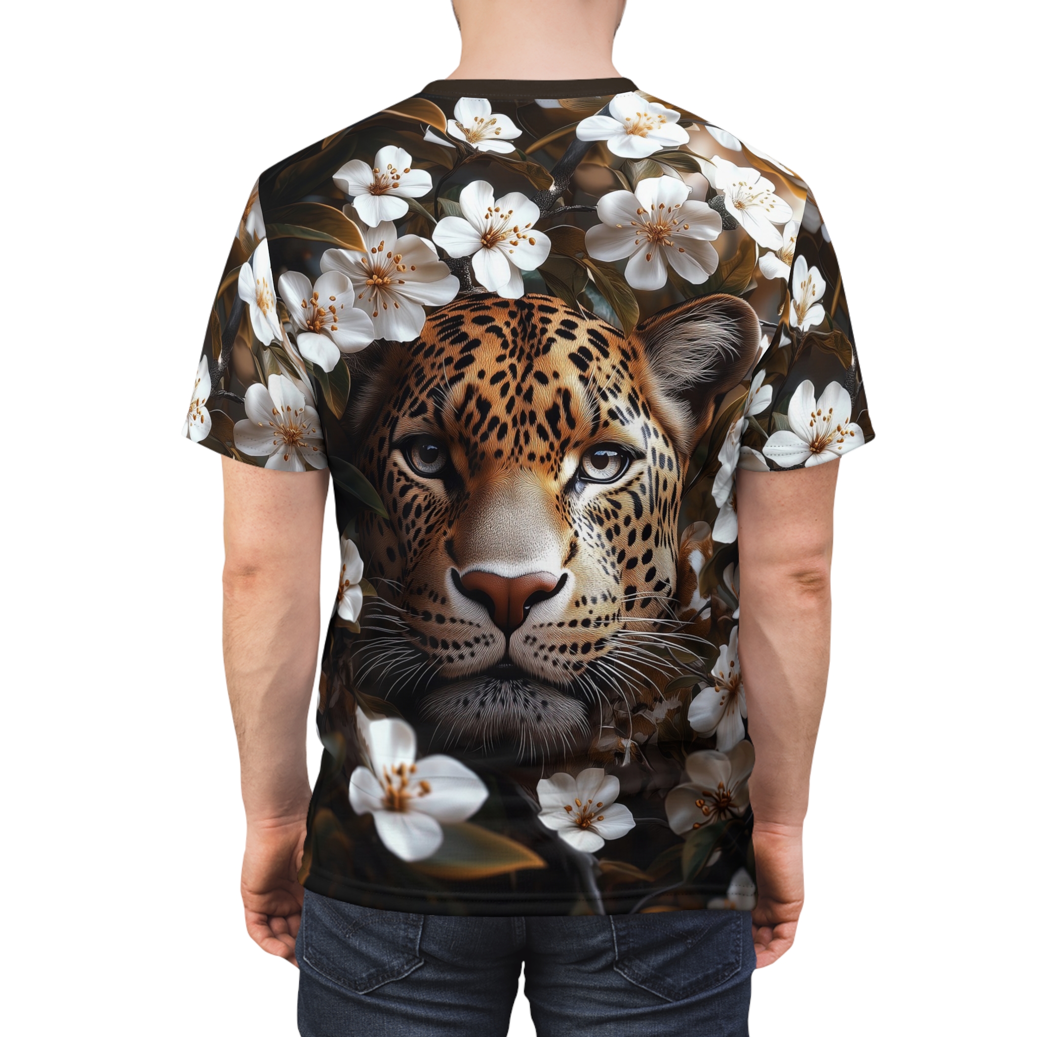 Floral Leopard Unisex Tee, Animal Print Shirt, Nature Lovers Gift, Summer Wear, Unique Graphic T-Shirt - Image 2