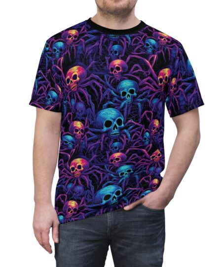 Vibrant Skull & Spider Unisex Tee, Halloween Shirt, Gothic Fashion, Edgy Casual Wear, Unique Graphic Tee