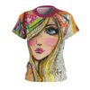 All over print sublimation tee featuring an abstract face collage with mixed media and text graphics.