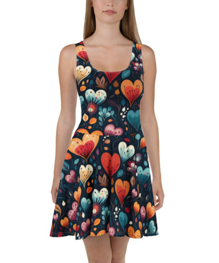 Colorful Heart Pattern Skater Dress