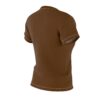 Subtle white stitching accents a brown full print shirt, showcasing a smooth texture and casual short sleeves.