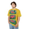 Yellow fabric with a yellow textured pattern and three framed illustrations of frogs in green grass and blue backgrounds.