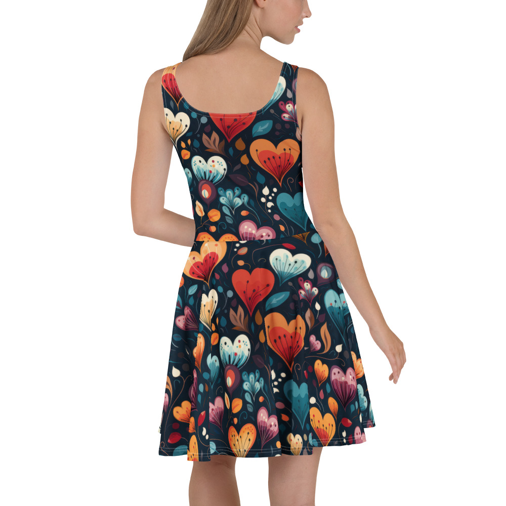 Stylish Colorful Heart Pattern Skater Dress – soft and breezy skater dress
