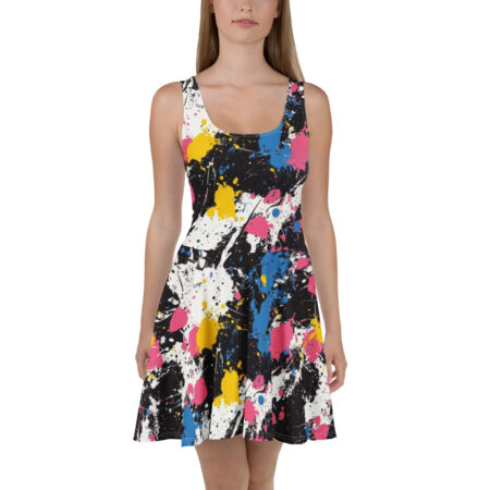 Flirty Colorful Splash Artistic  Skater Dress – twirly skater-style women’s dress