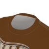 Brown, tan, and white lettering spell out a coffee-themed phrase on this full print t-shirt.