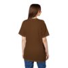 Brown fabric with white stitching covers this sublimation graphic tee, depicting a coffee cup and playful text.