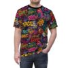 Bright graffiti art with peace signs, flowers, and the words 