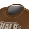 Brown and beige text reading 'HALF BAKED' with daisy accents covers this all over print apparel, featuring a retro graphic design with a 70s vibe.