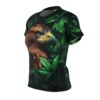 Vibrant green leaves and a brown eagle cover this sublimation graphic tee, depicting a majestic bird in dense foliage.