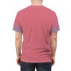 Faded coral to lavender gradient on a t-shirt with white stitching detail.