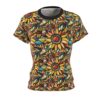 Sunflower all over print sublimation tee with bold stained glass style graphic and vibrant yellow, orange, and blue colors.