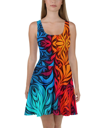 Vibrant Abstract Fire And Ice Pattern Skater Dress 9 Toasted Styles