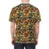 Yellow and red sunflowers with blue and green leaves cover this graphic streetwear tee, in a mosaic-like pattern.