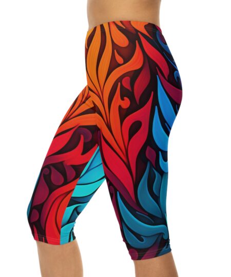 Vibrant Art-Infused Fire And Ice Women’s Capri Leggings, Colorful Sportswear