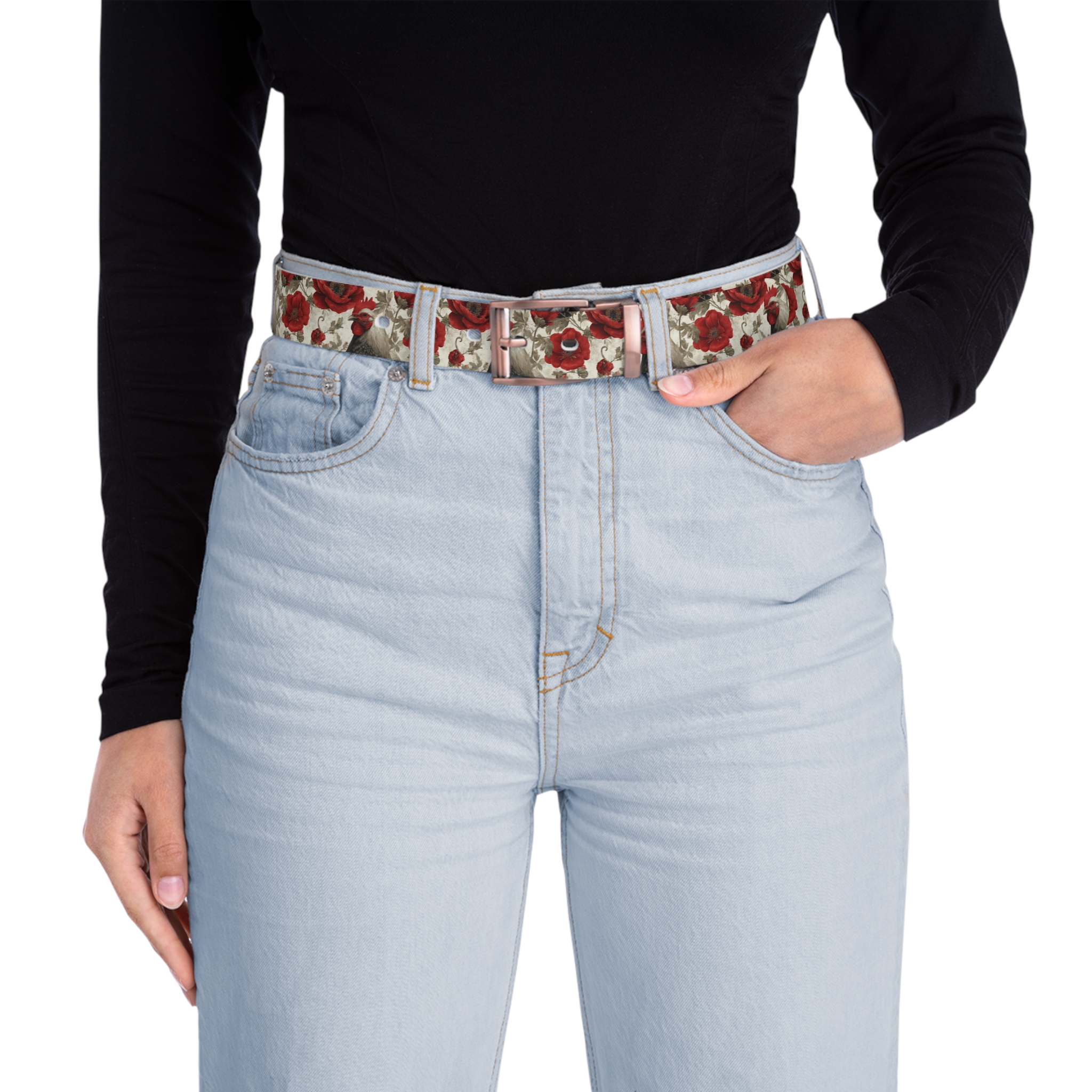 Chicken Rooster Floral Print Belt for Everyday Style